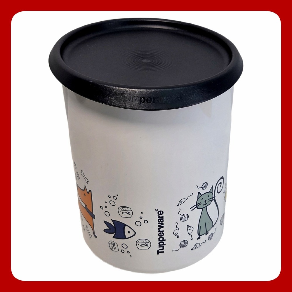 Tupperware Canister 2L Pet Food Storage Cat Dog Graphic Print 7in 2420D